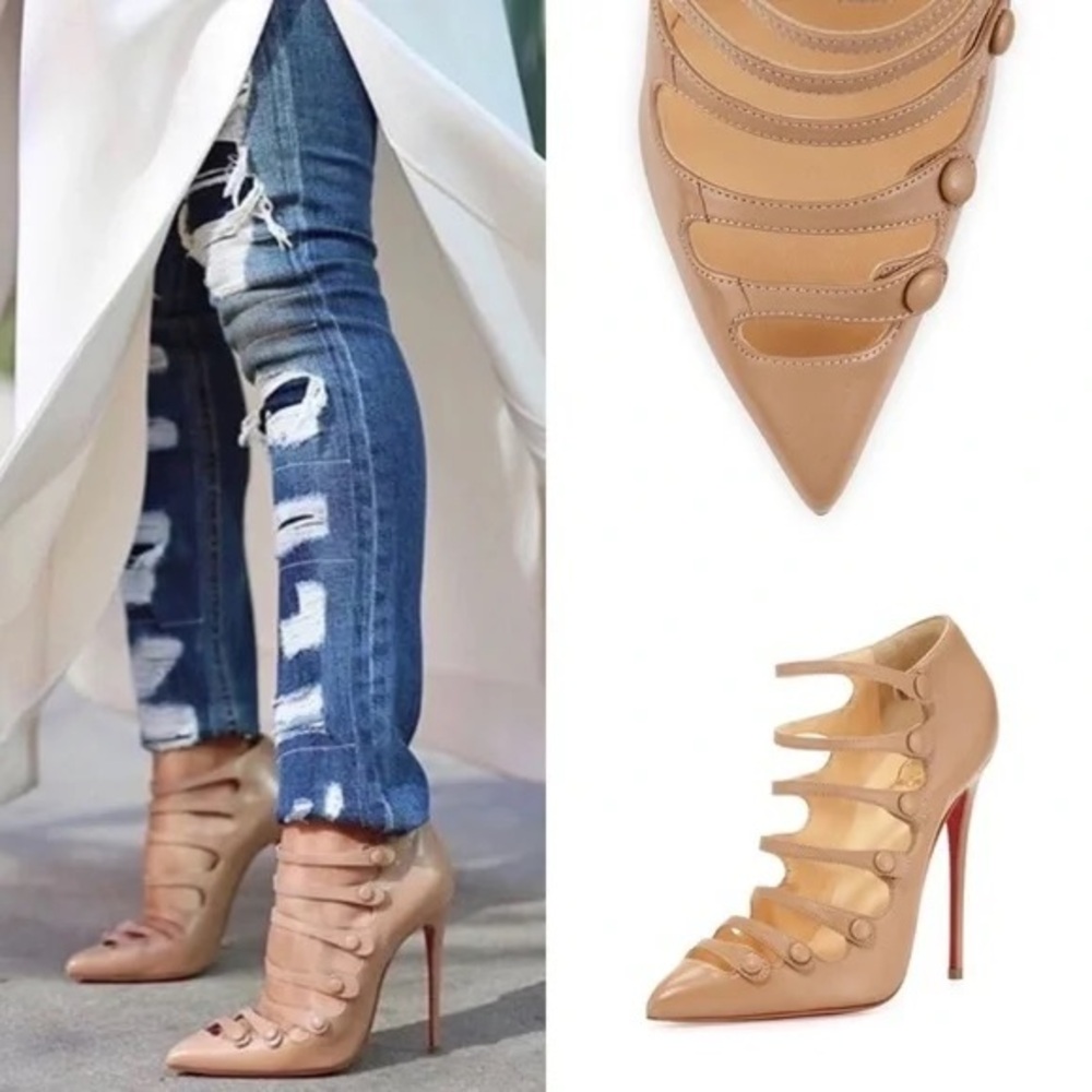 Christian Louboutin strappy snap button heel ankle booties sz. 38 - Picture 6 of 15